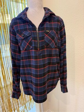 Wrangler Navy & Red Plaid Half-Zip Shirt
